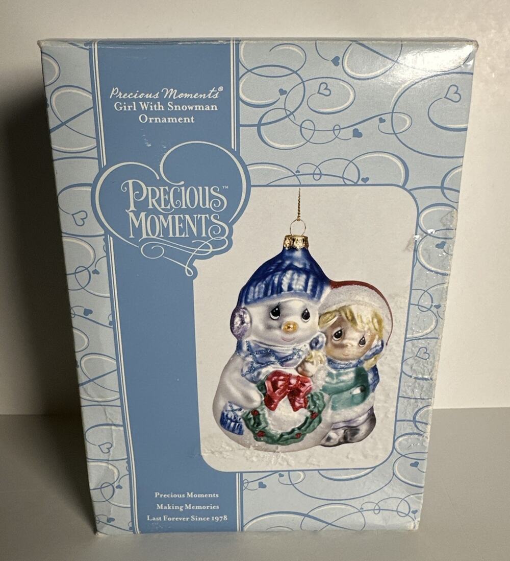 Precious Moments Blown Glass GIRL WITH SNOWMAN Christmas Ornament 2006 #712018
